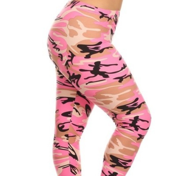 New PLUS SIZE PINK CAMOUFLAGE SOFT LEGGINGS - Picture 2 of 8